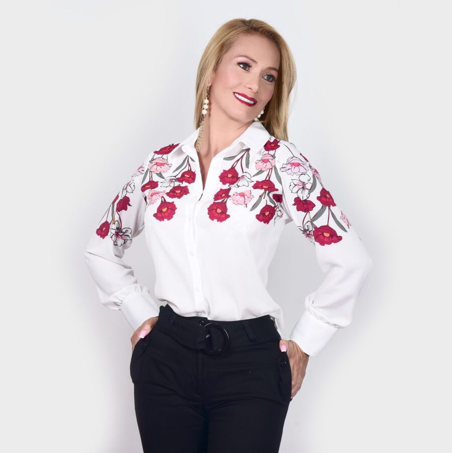 Blusa Blanca Estampada Rosas