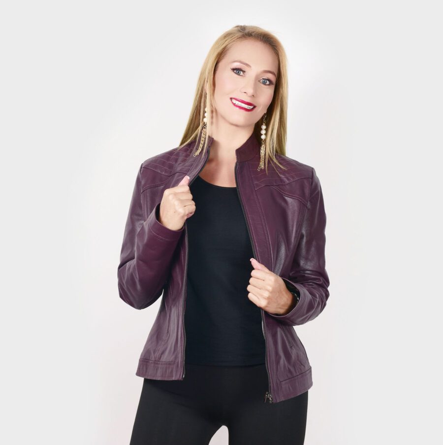 Chaqueta Cuero Morada Dama