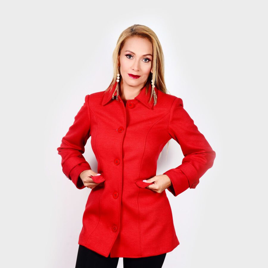 Chaqueta Cuero Roja Botones Dama